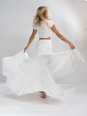 White Tiered Maxi Skirt - Women's Flowing Boho Skirt